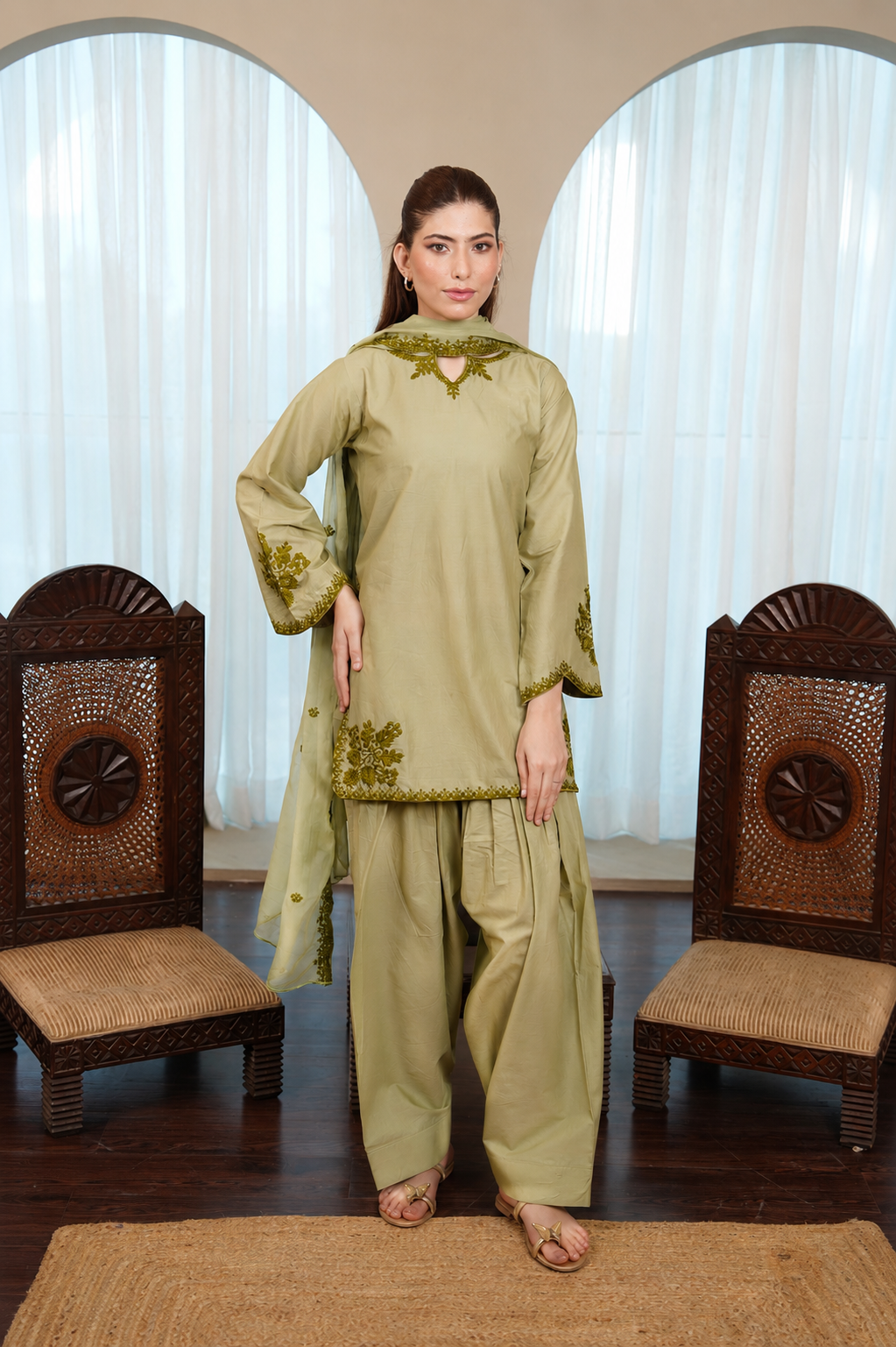 Sage embroidered lawn suit by Noorsaba, photo 8 of 8